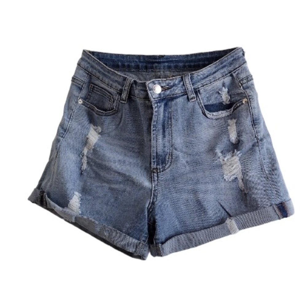 HOCAIES Women's Juniors Mid Rise Jean Shorts Folded Hem Denim Shorts size 10